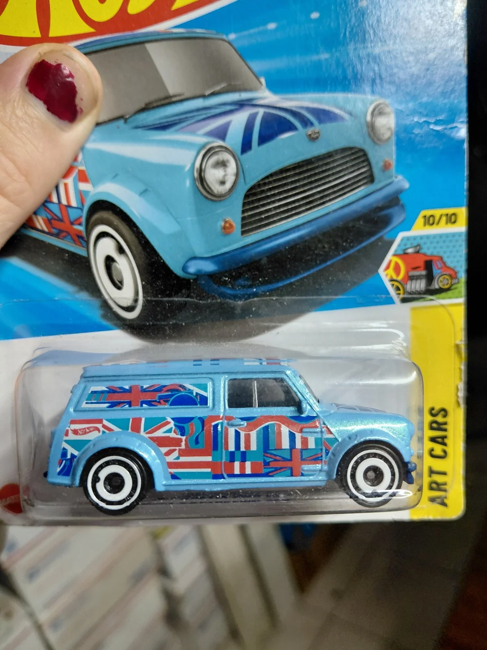 2025 Hot Wheels HW Art Cars series '67 Austin Mini Van in blue featuring a disti